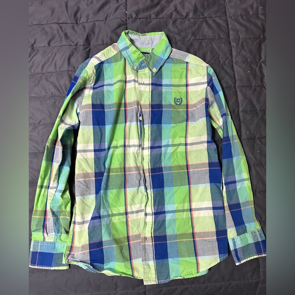 Chaps Green and Blue Plaid Button Down Shirt